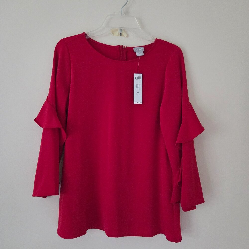 Ruffled sleeve tunic, long sleeves, Chico' size 0.